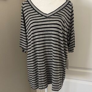 Another Love Black and Gray Striped V-Neck Tee